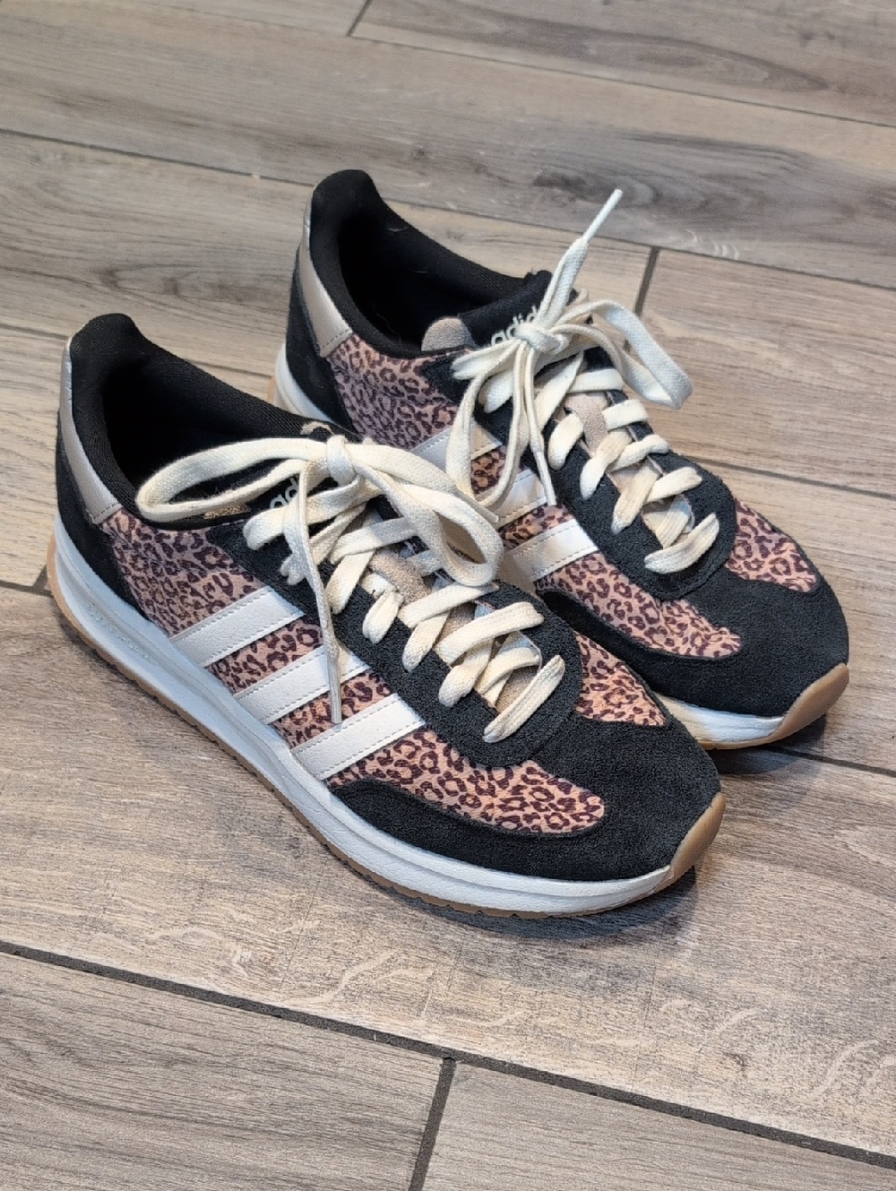 Adidas Women's Black & Cream Leopard-Print Lace-Up Sneakers